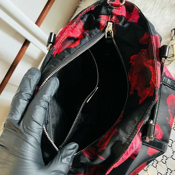 #031 Prada Black and Red Floral bag with adjustable strap - Picture 6 of 8